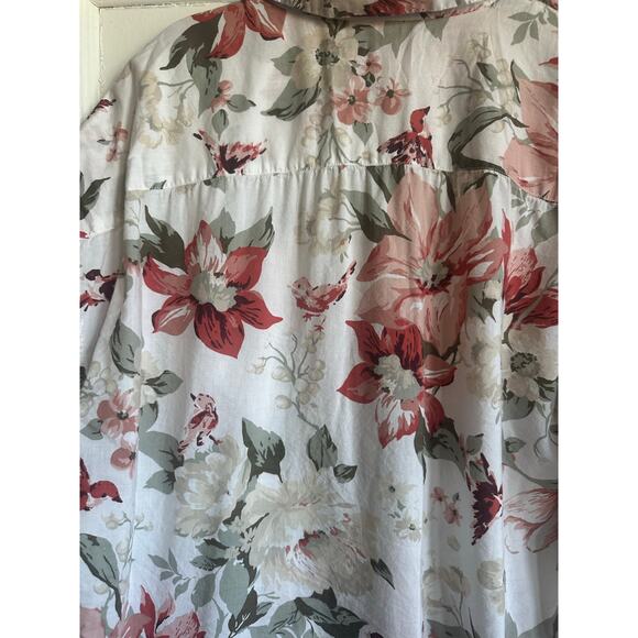 Abercrombie & Fitch Relaxed Button-Down Floral Shirt Ivory Red Green XL EUC - Picture 3 of 8